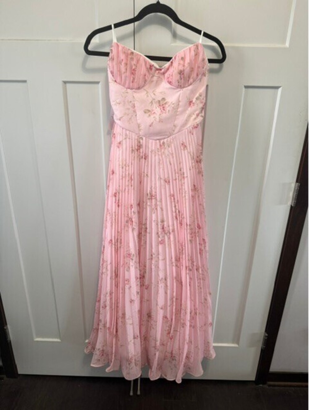 NWT pink floral pleated corset strapless maxi dress formal prom homecoming sz 6